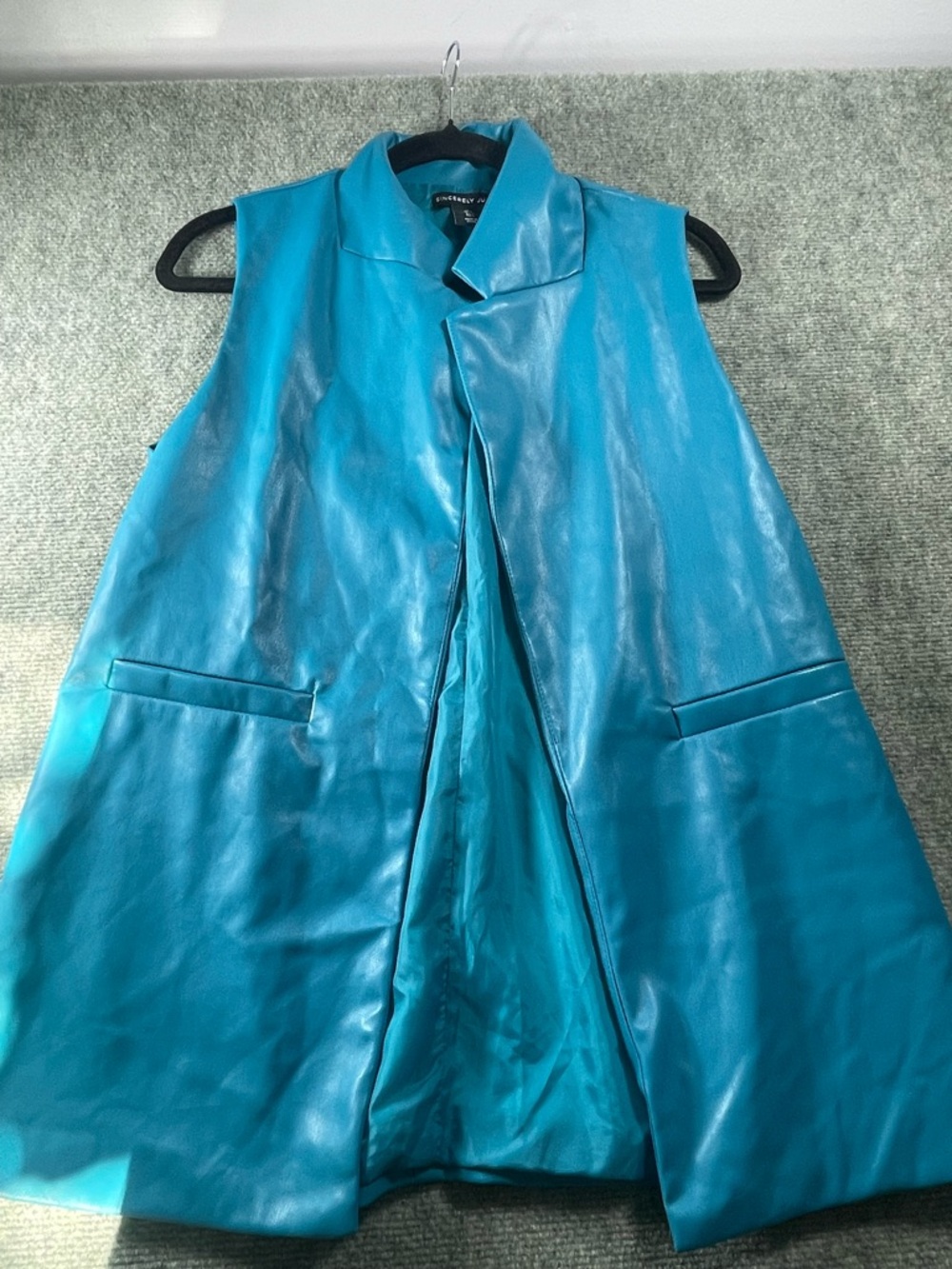 Sincerely Jules Teal Blue Sleeveless Faux‎ Leather Vest